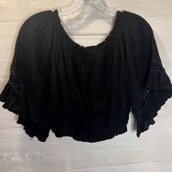 Women's Summer Cropped Off The‎ Shoulder Tops 3/4 Flare Sleeve T-Shirt Blouse - Picture 6 of 6